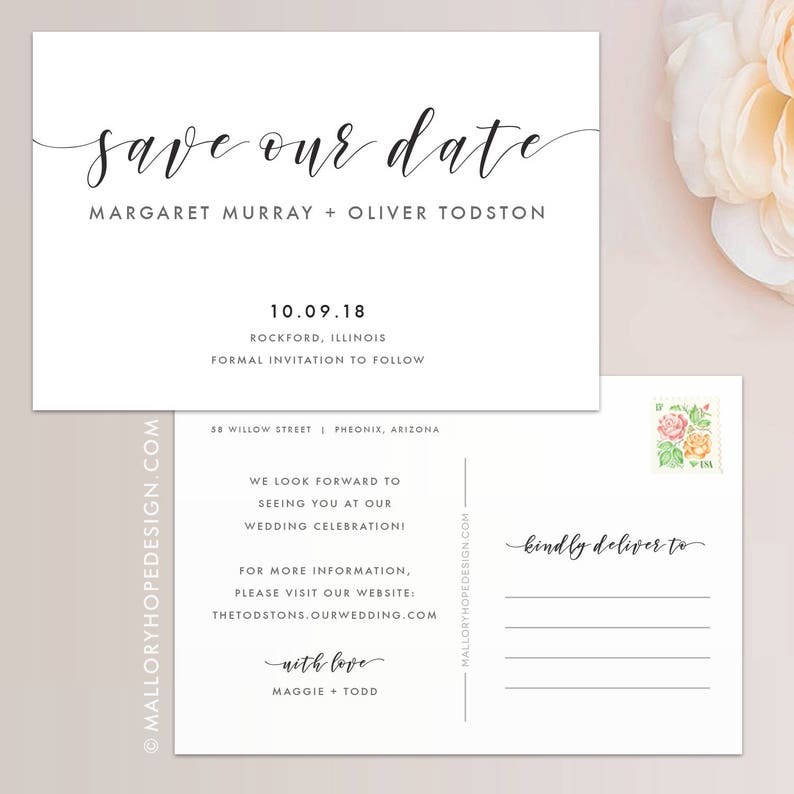 Calligraphy Save the Date Postcard, Magnet, Flat Card, Save the Date Magnet, Minimal Save the Date, Wedding Save the Date, Save our Date image 2