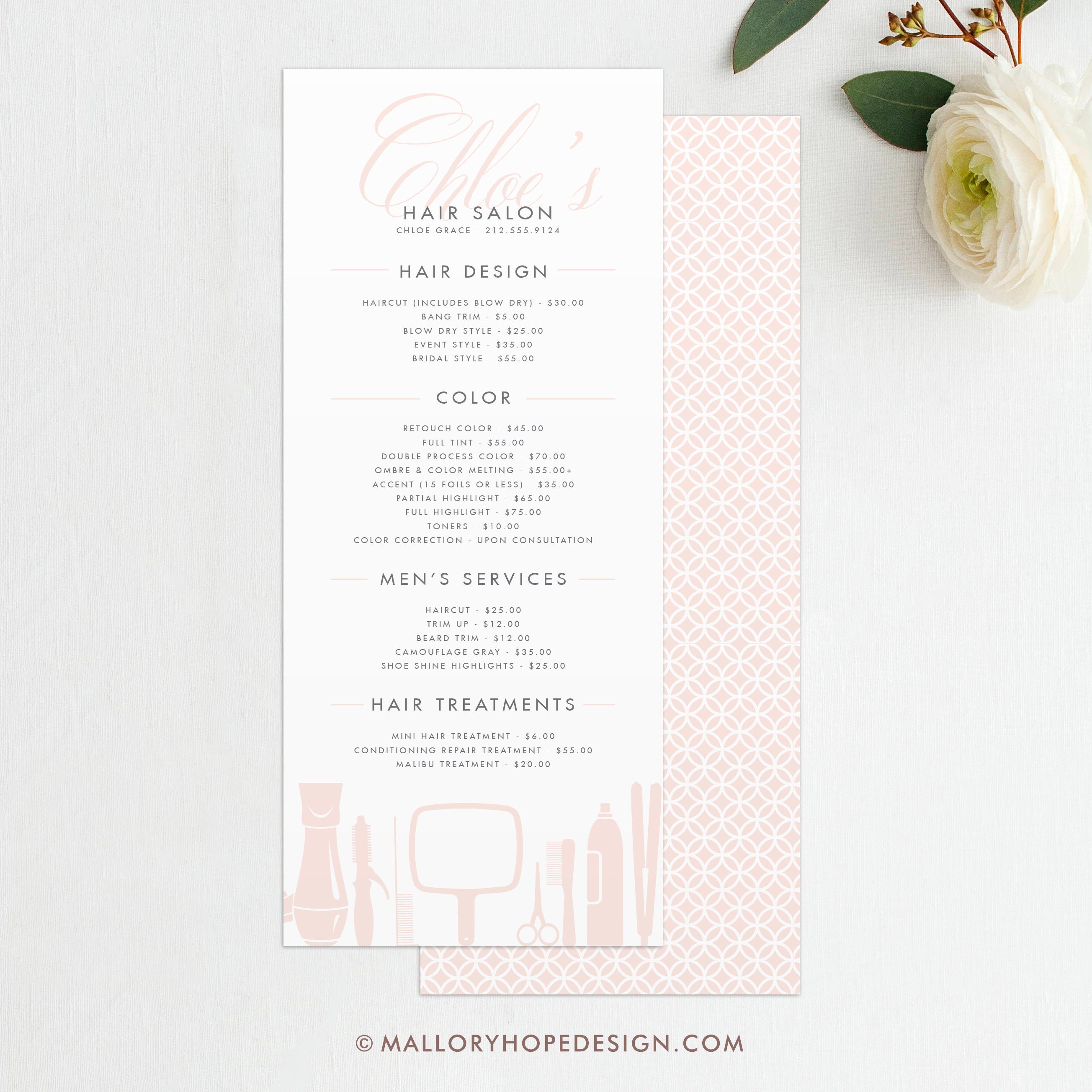 Grace Hairstylist Menu Template, Barber Services Menu, Salon Price List,  Salon Price Menu, Salon Menu, Stylist Menu, Instant Download, MHD23 Regarding Salon Menu Templates