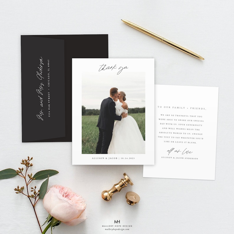 Wedding Photo Thank You Card, Calligraphy Photo Thank You, Newlywed Thank You, Wedding Thank You Card, Bridal Thank You, Custom Thank You image 4