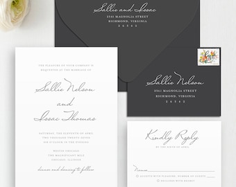 Calligraphy Wedding Invitation & RSVP: Minimalist Black and White