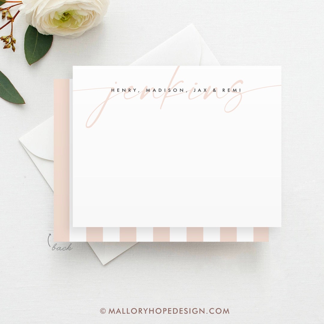 Personalized Note Cards & Envelopes, Notecard Set, Custom Stationery, Family Stationery, Script