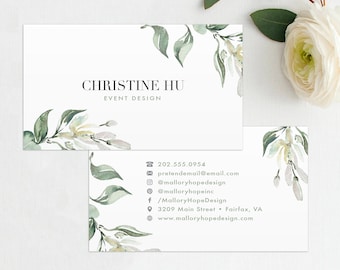 Greenery Business Card Small Business, Interior Designer, Event Planner, Floral,, Social Icons, Tuscan Template, Instant Download, BUS1