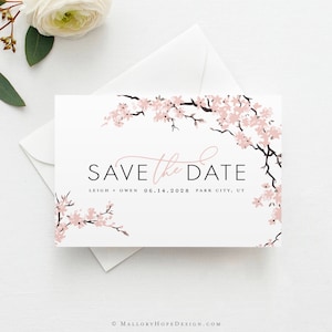 Imprimé fleurs de cerisier, réservez cette date, carte postale branches, aimant, réservez cette date DC, mariage en plein air, mariage de printemps, mariage à Washington DC