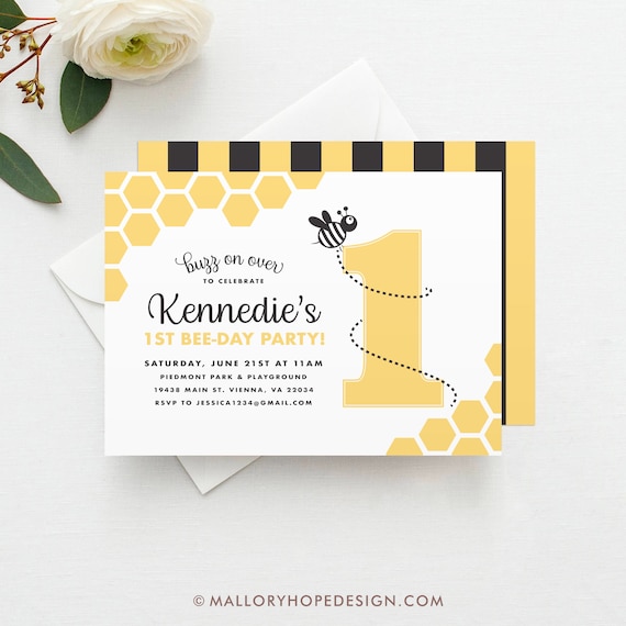 Printed Bumble Bee Invitation: First Birthday Bee-Day Party