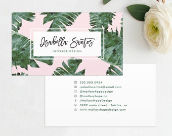 Palm Leaves Business Card Small Business, Interior Designer, Event Planner, Palm Fronds, Watercolor Palm Fronds, Floral, BUS1