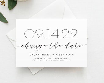 Minimal Change the Date Template, Save the New Date Template, Minimalistic, DIY Minimal Wedding Postponement, Instant Download, SAV1