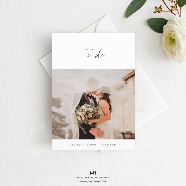 We Said I Do Photo Elopement Announcement, Modern Printed Elopement Card, We Eloped Card, Wedding Reception Invitation, Elopement Reception