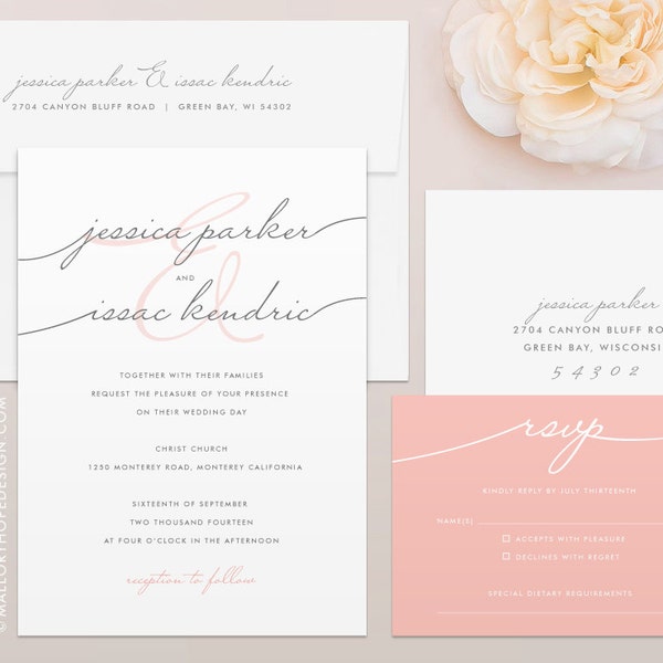 Handwriting Calligraphy Wedding Invitation & RSVP Set