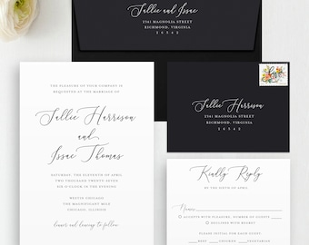 Calligraphy Wedding Invitation & RSVP: Minimalist Black and White