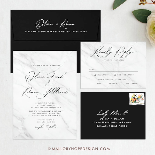 Marble Wedding Invitation Template Suite, Marble Wedding Invitation Template Download, Wedding Invitations, Template, Instant Download, MHD1