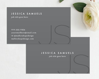 Initials Business Card Template, Minimal Business Card, Chic Business Card, Minimalistic Business Card, Grey Business Cards, BUS1