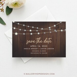 Twinkle Lights Save the Date Template, Editable Rustic Save the Date, String of Lights Save the Date Template, Instant Download, SAV1