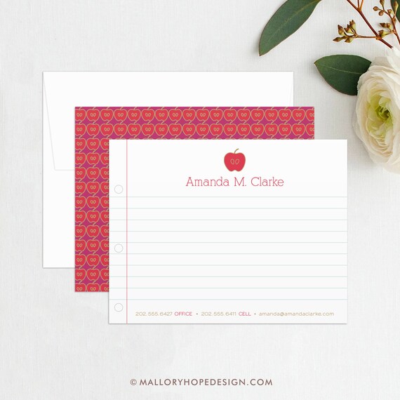 Personalized Teacher Stationery Set, Custom Note Cards