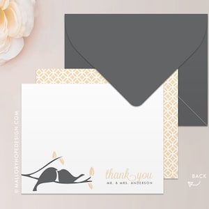 Papeterie Love Birds, carte de correspondance, carte de remerciement avec enveloppe, personnaliser avec le nom ou le monogramme, papeterie personnelle, papeterie personnalisée