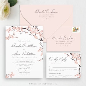 Plantilla de invitación de boda con flores de cerezo, descarga de plantilla de invitación de boda con flores de cerezo, plantilla, descarga instantánea, MHD1