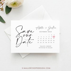 Printed Marker Calendar Save the Date Postcard, Save the Date Magnet, Flat Card, Minimal Save the Date, Modern Save the Date, Save the Date