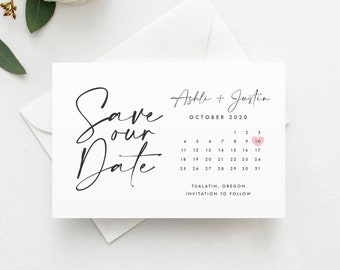 Printed Marker Calendar Save the Date Postcard, Save the Date Magnet, Flat Card, Minimal Save the Date, Modern Save the Date, Save the Date