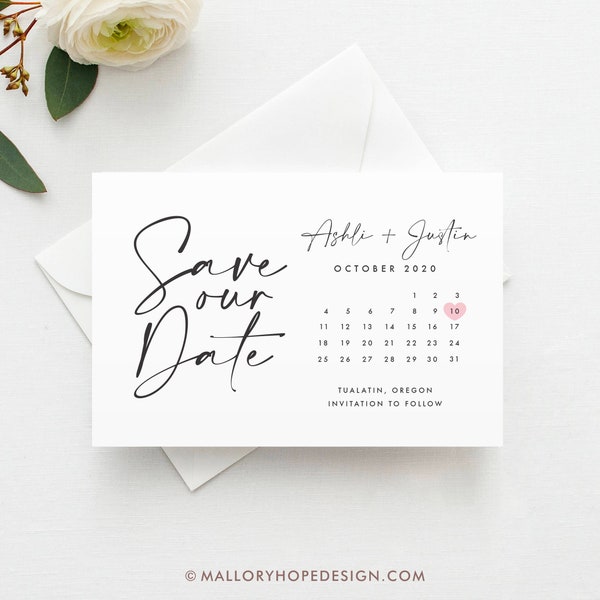 Printed Marker Calendar Save the Date Postcard, Save the Date Magnet, Flat Card, Minimal Save the Date, Modern Save the Date, Save the Date