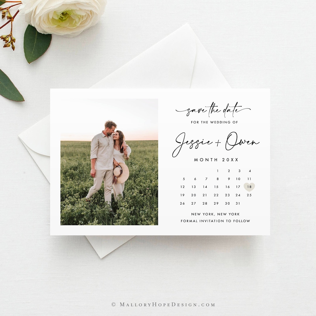 Boho Photo Calendar Save the Date Template, DIY Save the Date Template