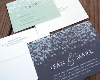 Champagne Bubbles Wedding Invitation & RSVP Set, Lights Wedding Invitation, Sparkle Wedding Invitation, Champagne Wedding Invitation, Bubble