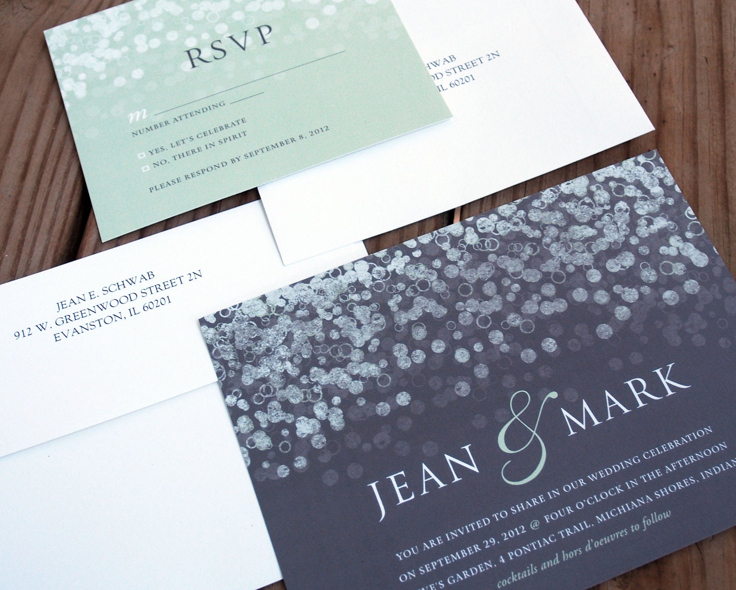 Champagne Bubbles Wedding Invitation & RSVP Set Lights