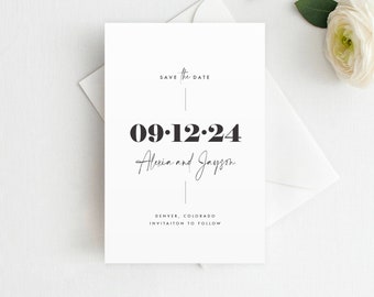 Minimal Save the Date Template, Save the Date Download, Wedding Save the Date, Black & White Wedding, Save the Date, Instant Download, SAV1