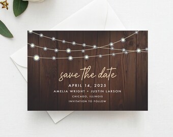 Rustic Twinkle Lights Save the Date Postcard, Magnet, or Card