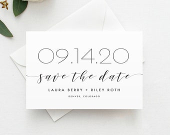 Printable Save the Date Template, Editable Save the Date Card, Printable Wedding Announcement Card, Minimal DIY Save the Date, SAV1