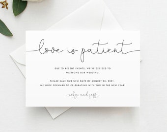 Love is Patient Template, Postponed Save the Date, Change of Plans, Postponement Card, Canceled Event, Cancelled Wedding, Download, SAV1