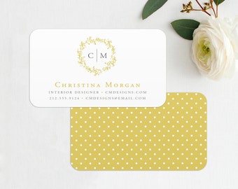 Wreath Business Card Small Business, Interior Designer, Event Planner Cards, Initials Business Card, Business Card Template, BUS1