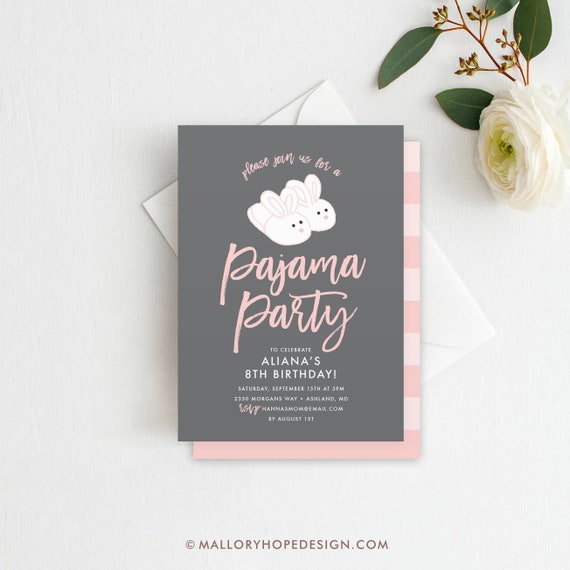 Printed Pajama Party Birthday Invitation: Sleepover Invite