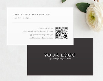 Modern QR Code Business Card Template, Minimal Business Card, Clean Business Card, QR Business Card, Minimal Biz Card, Edit Yourself, BUS1