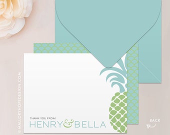 Pineapple Stationery Set, Note Card, Thank You Card with Envelope, Destination Wedding Thank You, Customize w/ Name or Monogram