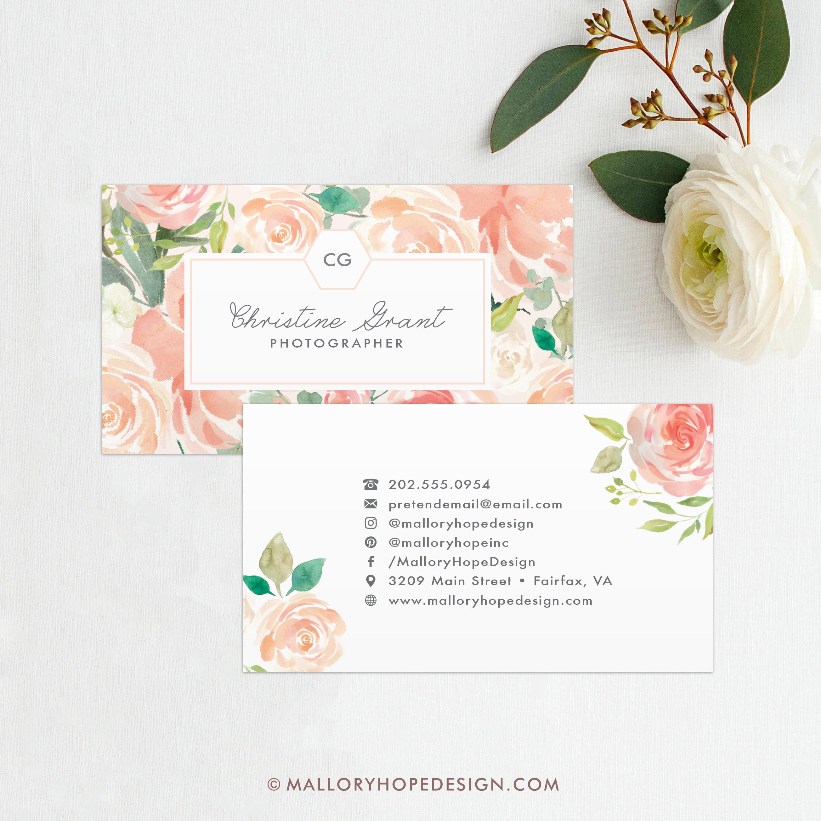 Floral Business Card Small Business Interior Designer Event