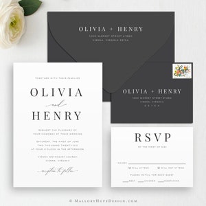 Modern Minimal Wedding Invitation Template, Wedding Invite Template Download, Wedding Invitation & RSVP Template, Instant Download, MHD1