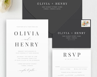 Modern Minimal Wedding Invitation Template, Wedding Invite Template Download, Wedding Invitation & RSVP Template, Instant Download, MHD1