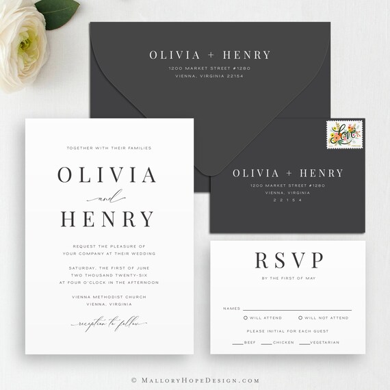 Minimalist Wedding Invitation Template: Modern Invite & RSVP (Digital Download)