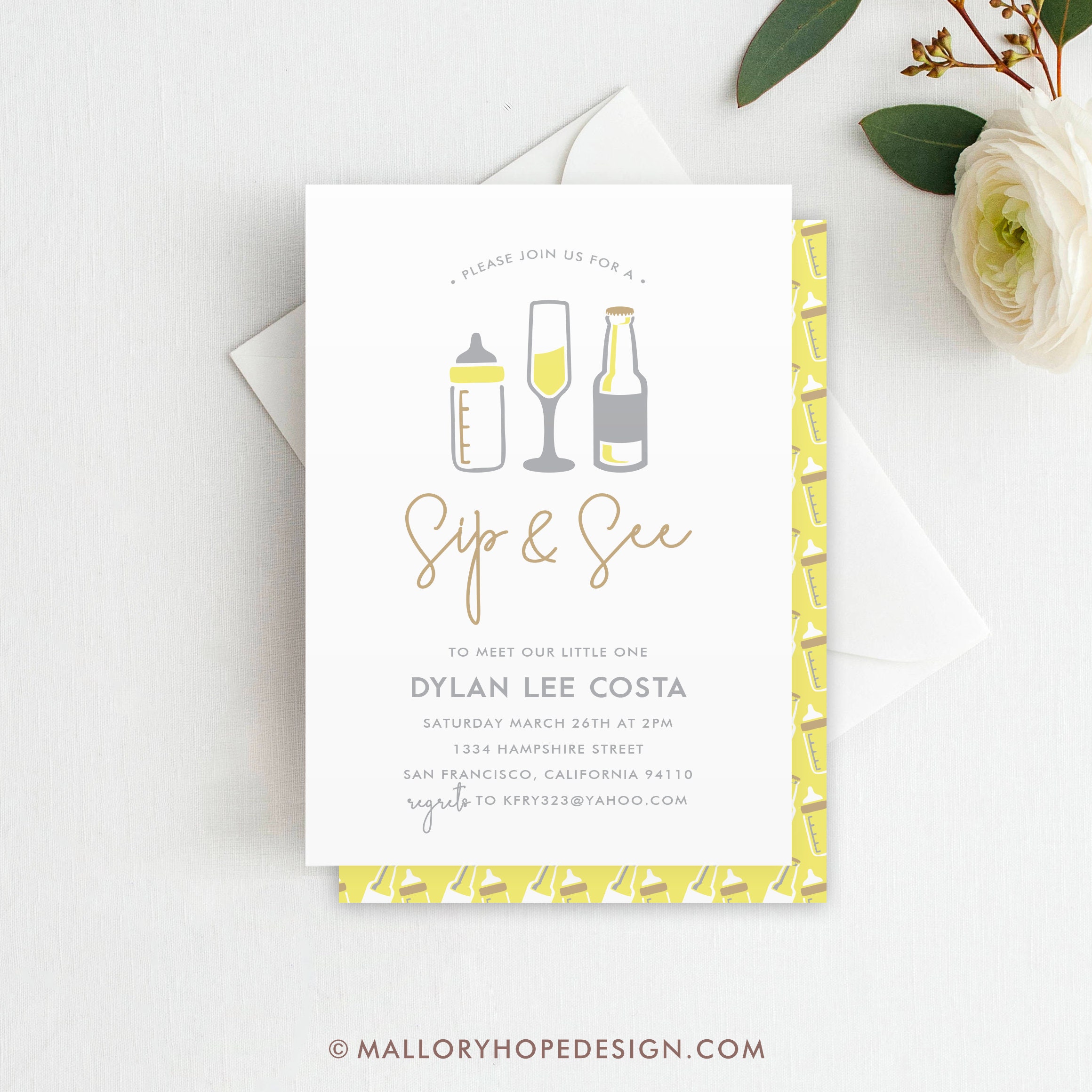 Printed Sip & See Invitation Sip and See Sip and See Invite Etsy