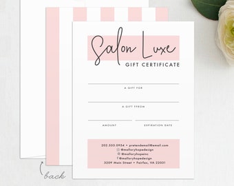 Luxe Gift Certificate Salon Gift Certificate, Hair Stylist Gift Certificate, Gift Certificate Template Template, Instant Download, BUS1