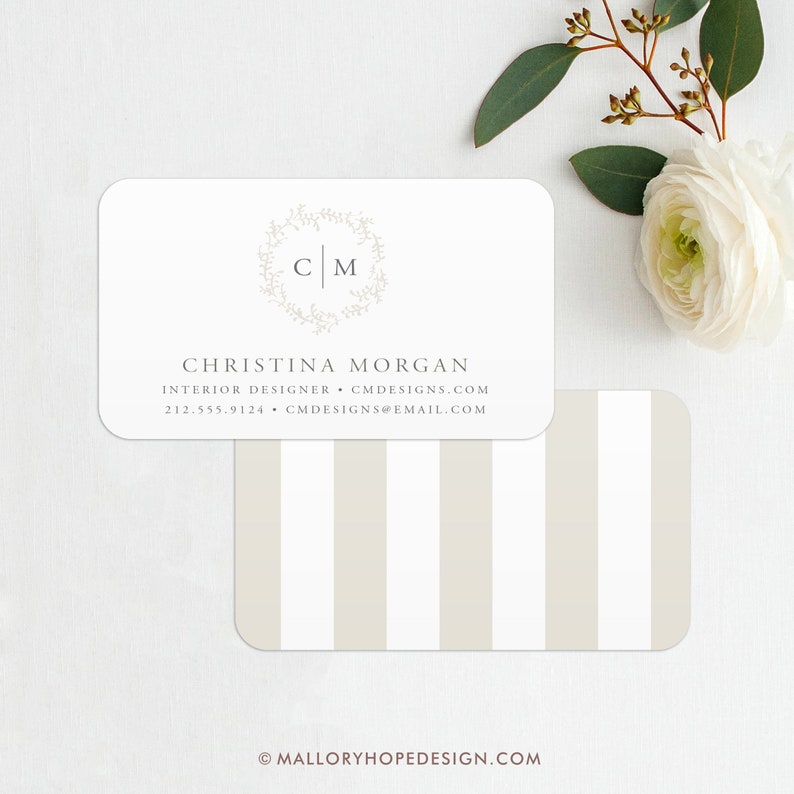 Wreath Business Card, Calling Card, Mommy Card, Contact Card, Interior Designer, Calling Cards, Business Cards, Modern Business Cards image 2