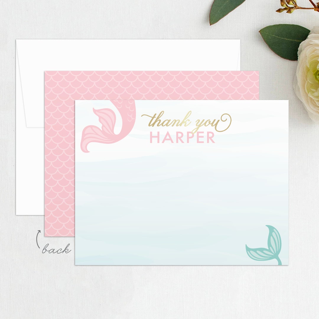 Mermaid Thank You Card Template, Mermaid Stationery, Mermaid Thank You ...