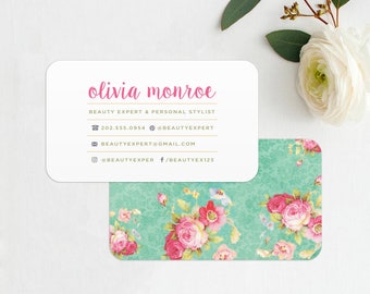 Vintage Floral Business Card Small Business, Interior Designer, Event Planner, Floral Calling, Social Icons Template, Instant Download, BUS1