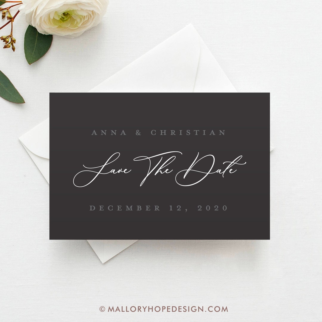 Initial Date Cursive Romantic Script Save the Date Template (instant Download) - Etsy