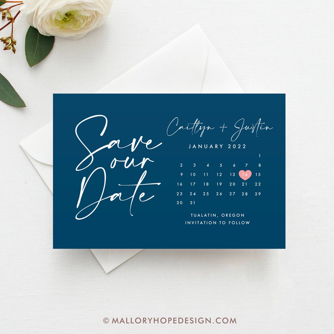 Marker Calendar Save The Date Postcard Navy Save The Date Magnet