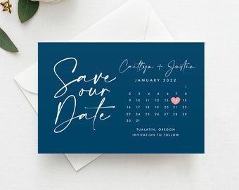 Marker Calendar Save the Date Postcard, Navy, Save the Date Magnet, Flat Card, Minimal Save the Date, Modern Save the Date, Save the Date