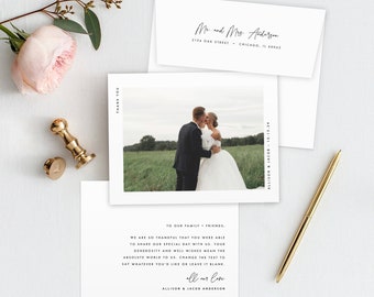 Wedding Photo Thank You Set, Minimal Thank You, Newlywed Thank You, Wedding Thank You Card, Bridal Thank You, Personalized Thank You, P1