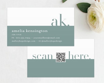 Initials QR Code Printed Business Card, Minimal QR Code Business Card, Chic Business Card, Minimal Business Card, Printed Business Cards