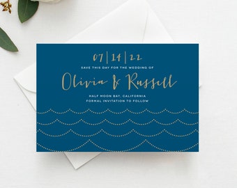 Printed Ocean Wave Save the Date, Postcard, Magnet, Destination Wedding Save the Date, Beach Save the Date, Destination Save the Date