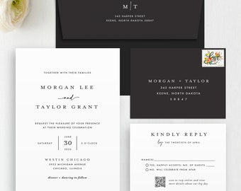 Minimalist Black and White Wedding Invitation & RSVP