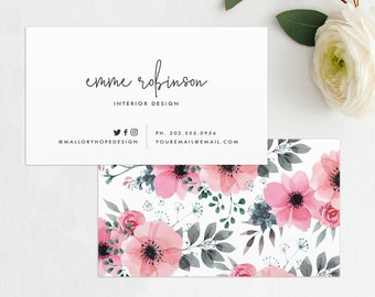 Modern Floral Business Card, Printed Business Card, Mommy Card, Contact Card, Calling Cards, Business Cards, Modern Business Cards, FL1